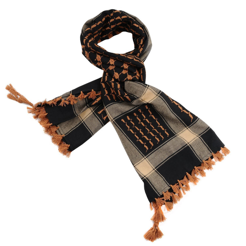 [Australia] - Micoop Large Size Premium Shemagh Scarf Arab Military Tactical Desert Scarf Wrap(48 by 48 inches) Black Orange 