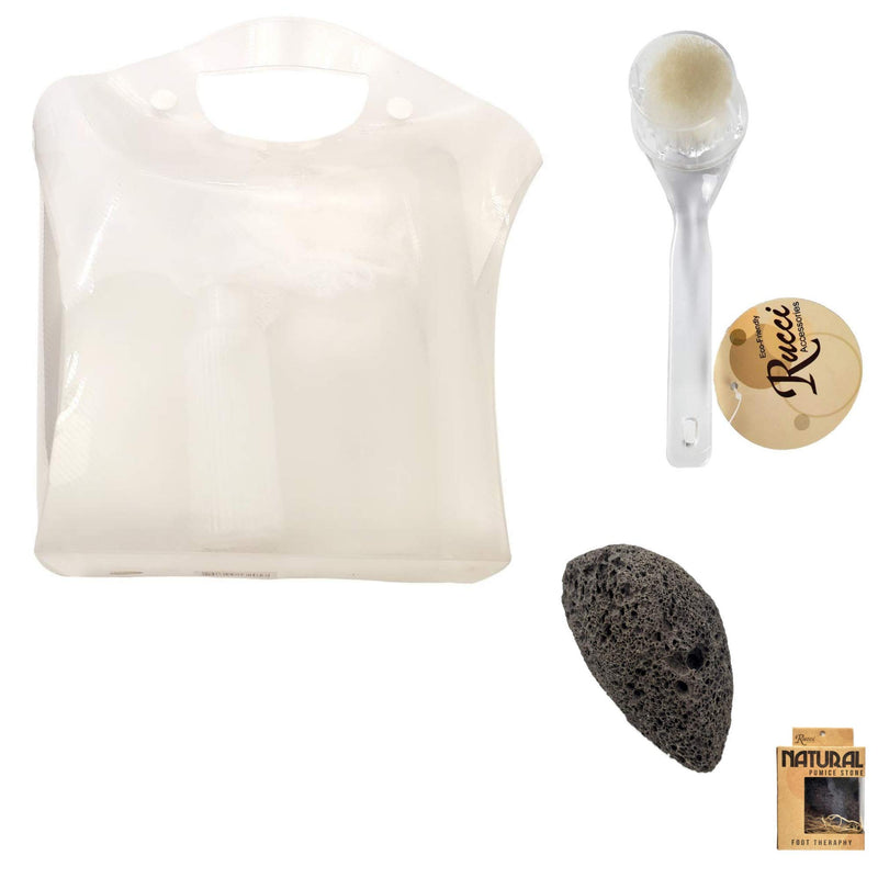 [Australia] - Rucci Bath Sets with Natural Volcano Pumice Stone/Facial Brush/Net Sponge/Soap Dish/Lotion Bottle/Toothbrush Case 