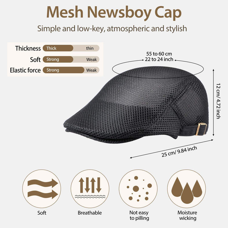 [Australia] - SATINIOR 3 Pieces Mesh Newsboy Cap Ivy Mesh Cap Cabbie Flat Mesh Hat for Driving Hunting 