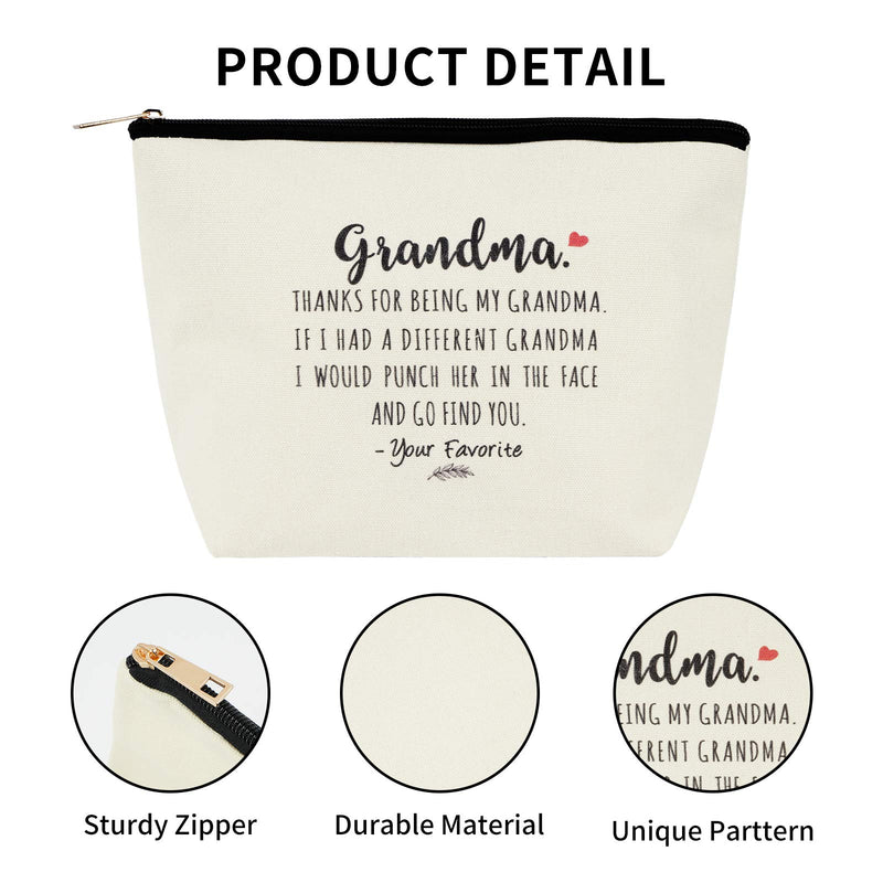 [Australia] - Grandma Gifts, Grandma Thanks for Being My Grandma Makeup Bag Grandma Waterproof Cosmetic Bag Mother's Day Gifts for Grandma Nana from Granddaughter Grandma Birthday Gifts white 