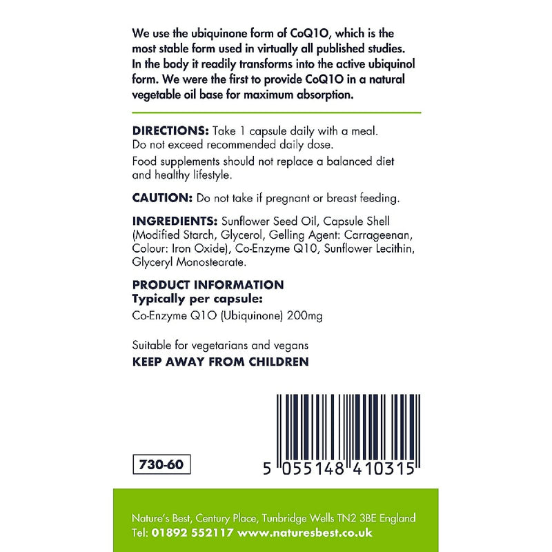 [Australia] - Co Enzyme Q10 [CoQ10] 200mg | 60 Vegan Capsules | One-A-Day | 2 Month�s Supply | High Strength Coenzyme Q10 | Natural Source | Easy, Fast Absorption | UK Made 