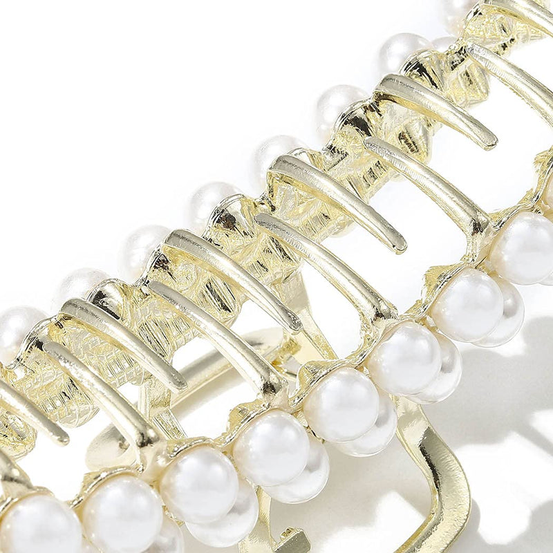 [Australia] - Runmi Hair Claw Clips Pearl Hair Clips Metal Gold Hair Barrette Claw Hair Claw Large Hair Accessories for Women and Girls 