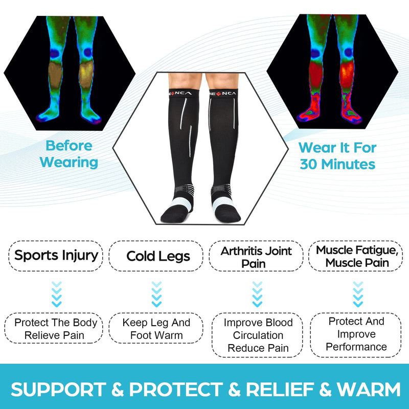 [Australia] - NEENCA Compression Socks, Medical Athletic Calf Socks for Injury Recovery & Pain Relief, Sports Protection—1 Pair (20-30 mmhg) L White 