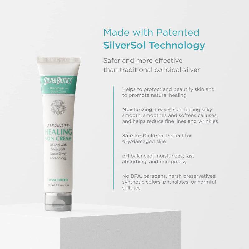 [Australia] - American Biotech Labs - Silver Biotics - Advanced Healing Skin Cream - Infused with SilverSol and Hyaluronic Acid - Unscented - 1.2 oz. 1.2 Ounce (Pack of 1) 