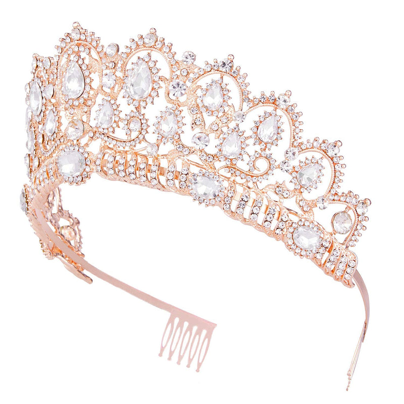 [Australia] - Crowns for Women, Vofler Rose Gold Tiara Baroque Vintage Headband Crystal Rhinestone Hair Jewelry for Women Queen Girl Bride Princess Birthday Wedding Pageant Prom Halloween Costume Party with Combs Rose Gold+Clear 
