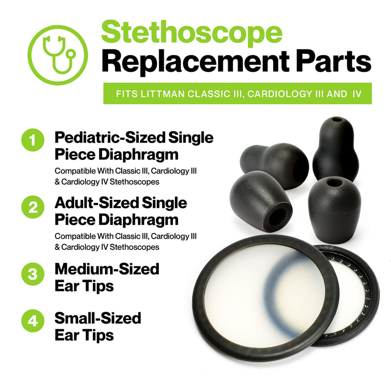 [Australia] - Durabasics Classic 3, Cardiology 3 & Cardiology 4 Stethoscope Accessories Kit for Littman Stethoscope Replacement Parts & Littmann Stethoscope Parts - Fits Classic III, Cardiology III & IV - Black 