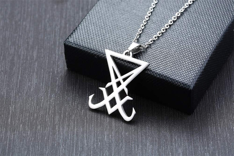 [Australia] - XUANPAI Unisex Stainless Steel Church of Satan Satanic Leviathan Cross Pendant Necklace,Religions Jewelry Seal of Lucifer(Silver) 