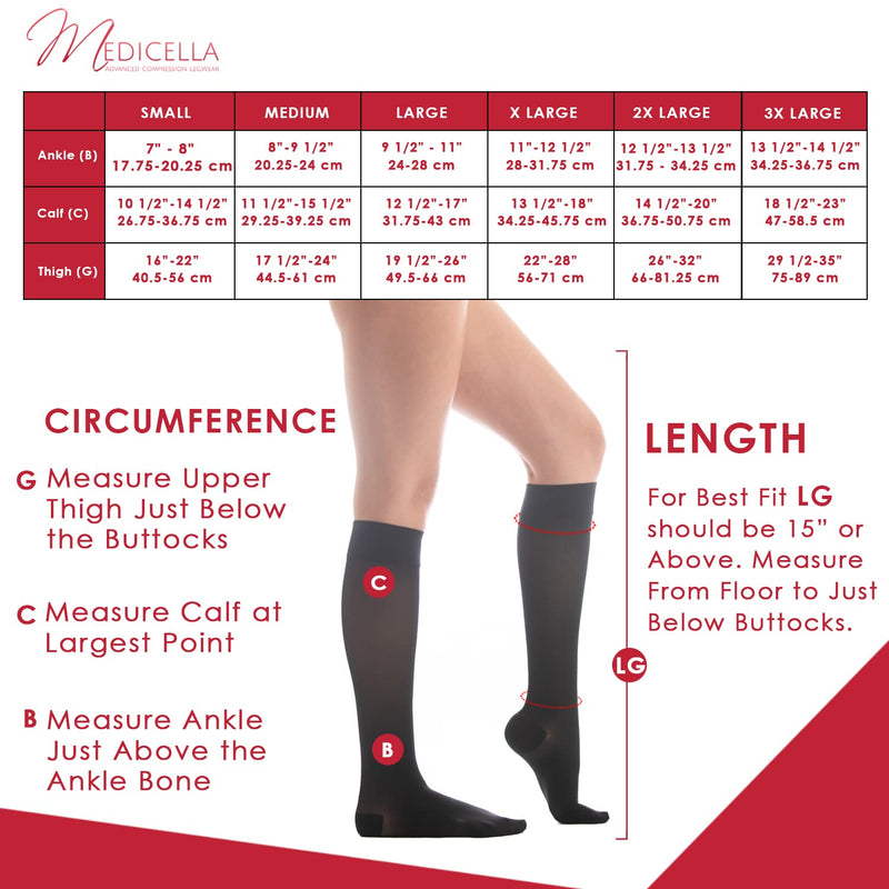 [Australia] - Medicella Premier Closed Toe Knee High Compression Socks for Women 20-30 mmHg Made in USA Medical Quality Sheer Firm Pressure Support Circulation & Travel (Large, Black) Large 