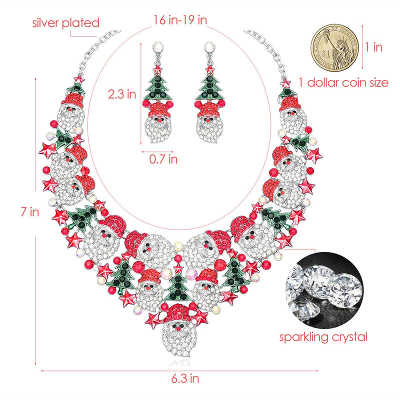 [Australia] - Luxury Rhinestone Statement Bib Necklace Earrings Sets Santa Claus Christmas Elements Party Costume Jewelry Gifts for Women STYLE 3 