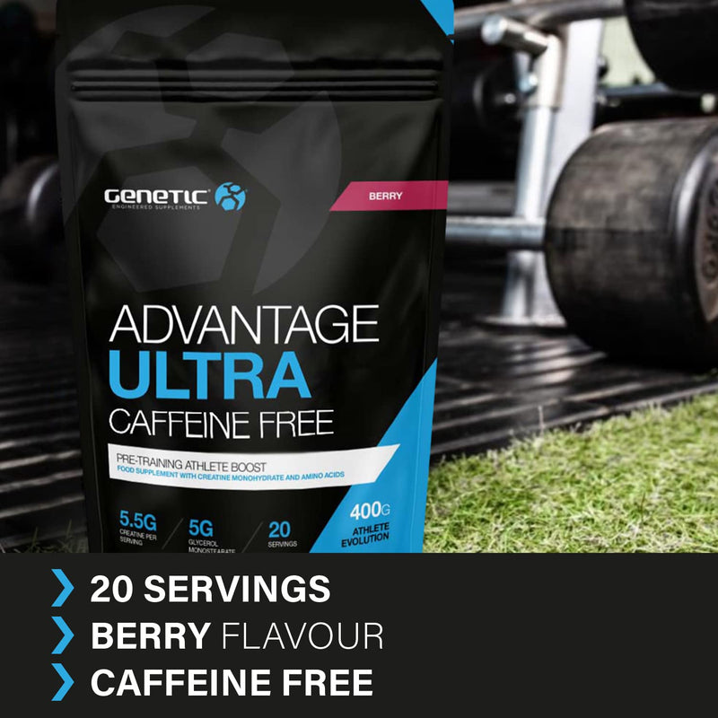 [Australia] - Genetic Supplements - Advantage Ultra Caffeine Free Preworkout Drink - Gym Energy Supplements - Berry - 400g 