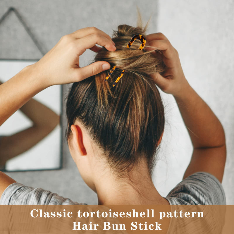 [Australia] - Sibba 4 Pieces U Shaped Hair Pin French Style Cellulose Acetate Tortoise Shell Fork Sticks Updo Chignon Pin for women Girls Hairstyle Accessories 