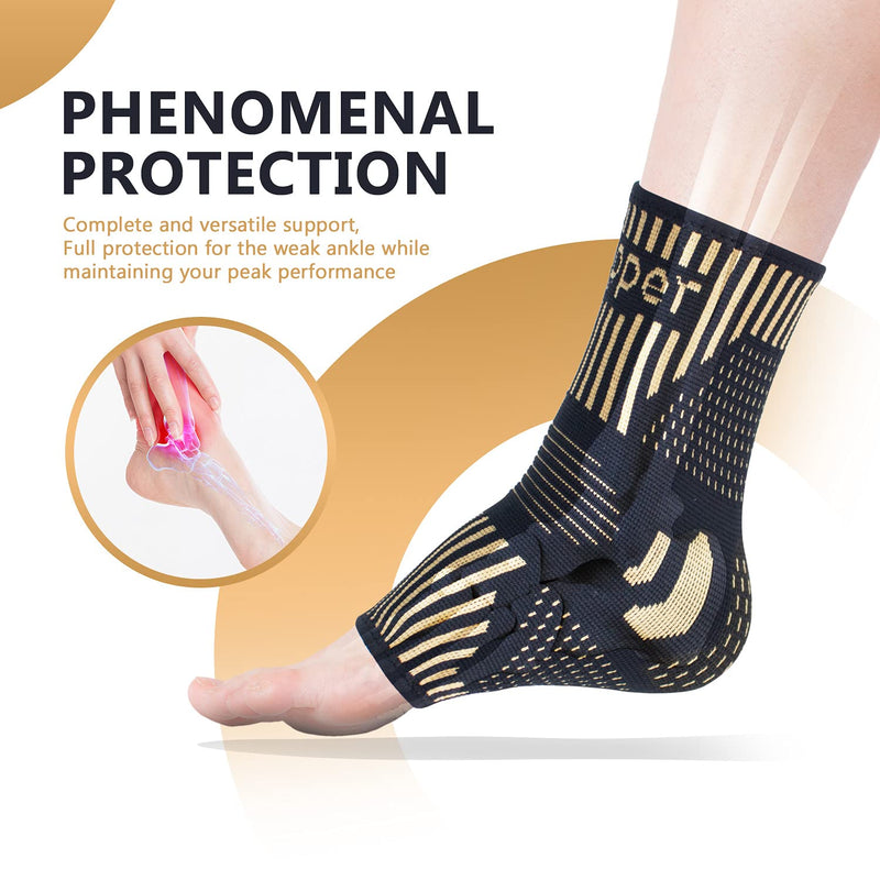 [Australia] - Copper Ankle Brace Support for Men & Women (Pair), Best Ankle Compression Sleeve Socks for Plantar Fasciitis, Sprained Ankle, Achilles Tendon, Pain Relief, Recovery, Sports Medium (Pack of 2) 
