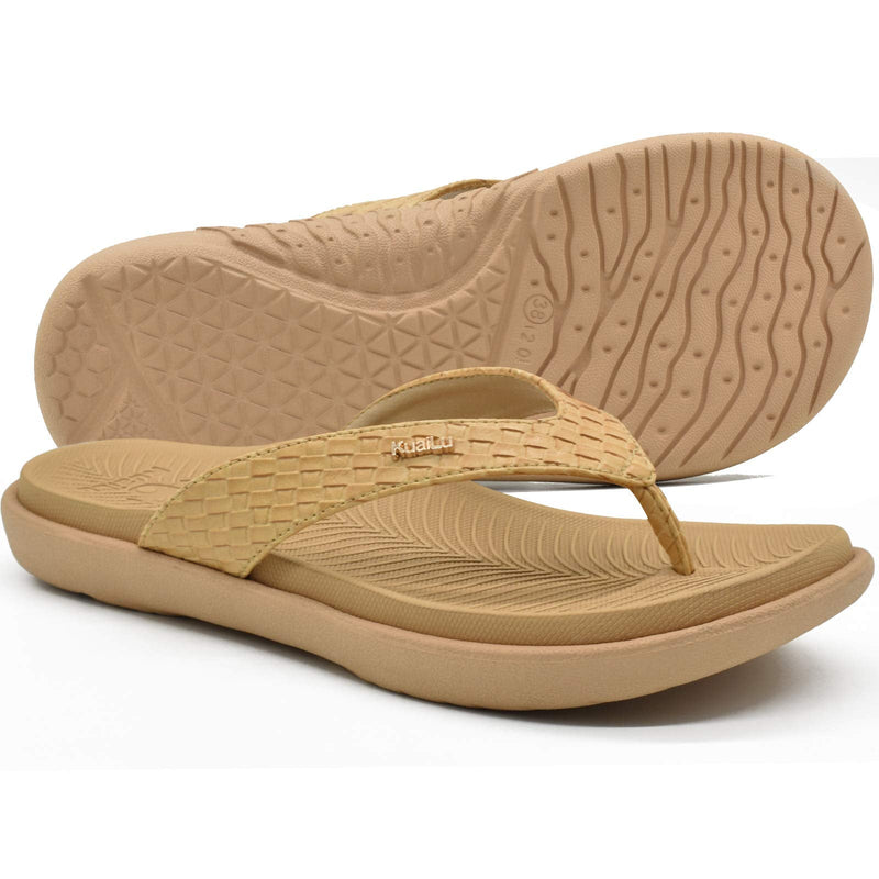 [Australia] - KUAILU Womens Flip Flops Ladies Yoga Mat Comfortable Walking Thong Sandals with Plantar Fasciitis Arch Support Slip On Indoor Outdoor for Summer 6 UK Beige 
