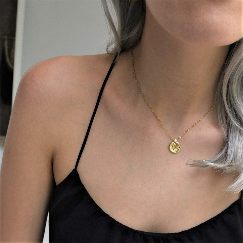 [Australia] - DELLA MODA Celestial Star and Moon Coin Medallion Necklace | 18k Gold Plated Hypoallergenic Brass 