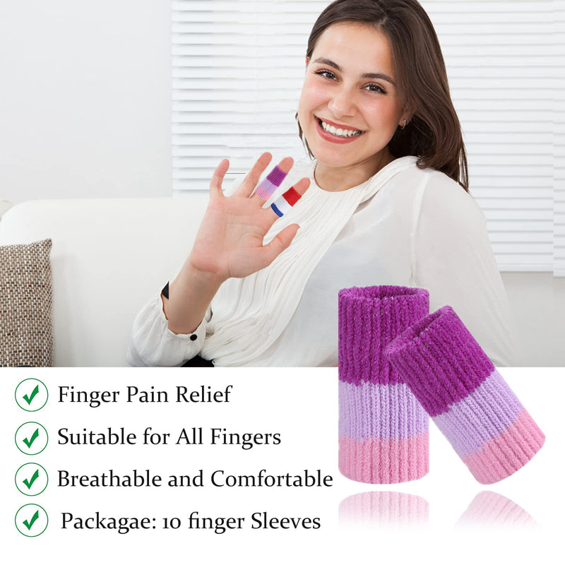 [Australia] - 10Pcs Finger Compression Sleeves Support, EDNYZAKRN Finger Sleeve Protectors Cots Thumb Brace for Trigger Finger Arthritis Swelling Basketball Sport, Breathable Elastic Pain Relief Purple Pink 