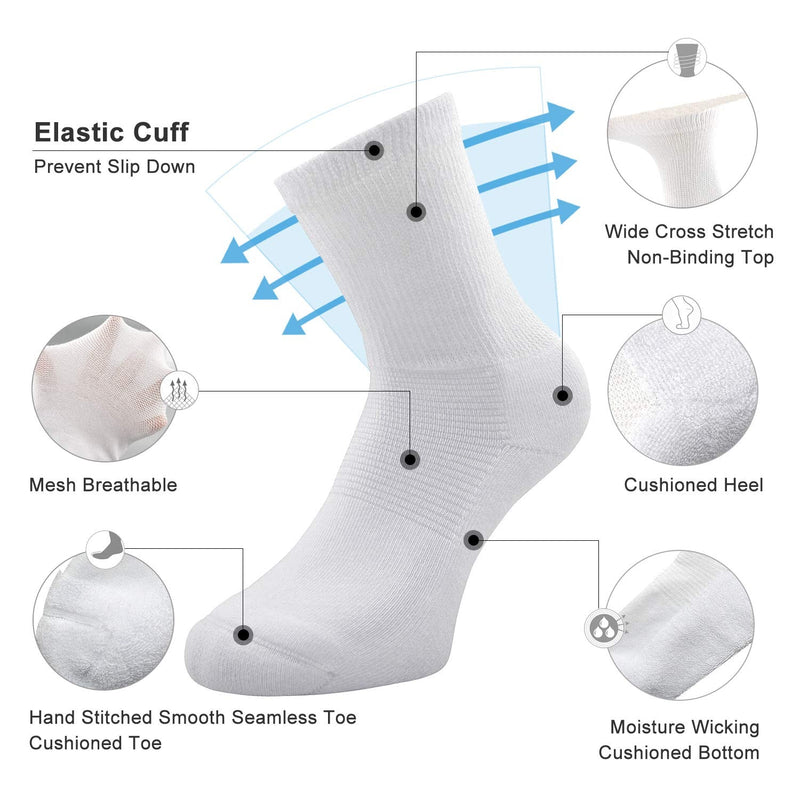 [Australia] - Busy Socks 4 Pack Non-binding Diabetic Socks for Men Women, Loose Top Crew Cotton Thick Cushion Socks 4 Pairs Black/White/Dark Gray/Light Gray X-Large-XX-Large 