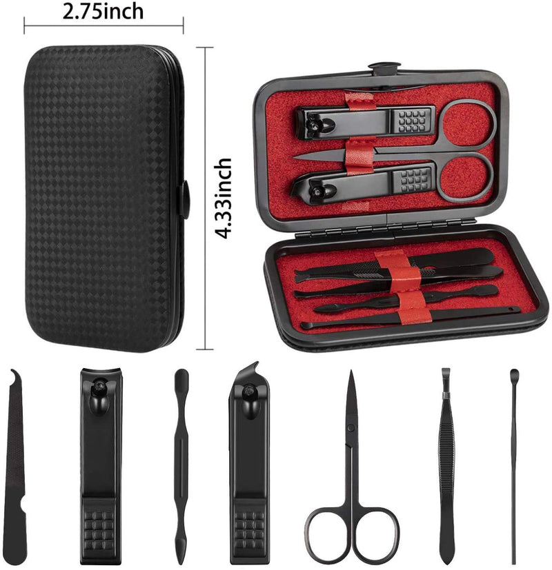 [Australia] - Manicure Sets 7Pcs for Men & Women, Fashion Professional Stainless Steel Nail Clippers Pedicure Kit Grooming Tools by RK Beauty (BLACK) Black 