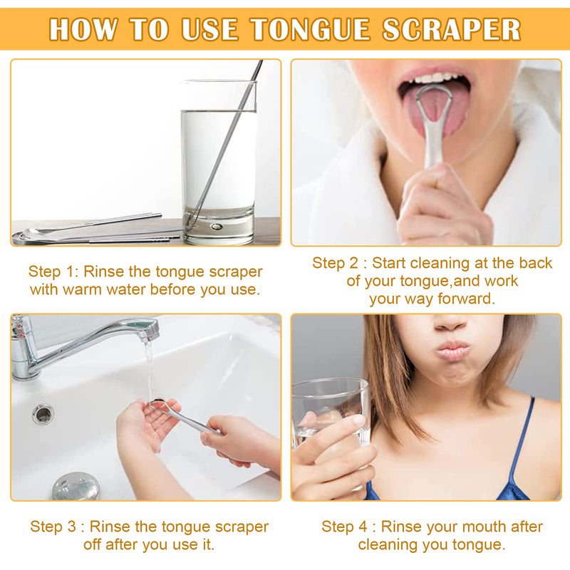 [Australia] - 4 Pcs Tongue Scraper,Tongue Scraper with Case Cleaner Stainless Steel Tongue Brush Set for Adults & Kids,Toungescraper with Travel Case Tongue Scrapers for Adults Kids - Oral Hygiene & Fresh Breath 4 Pieces 