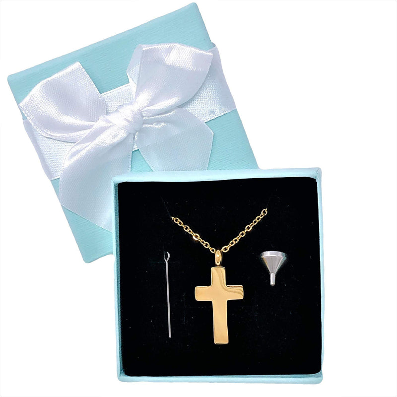 [Australia] - Plain Gold Cross Cremation Urn Necklace for Ashes Christian Urn Jewelry Memorial Ash Jewelry Pendant Keepsake Stainless Steel One Piece in Gold 
