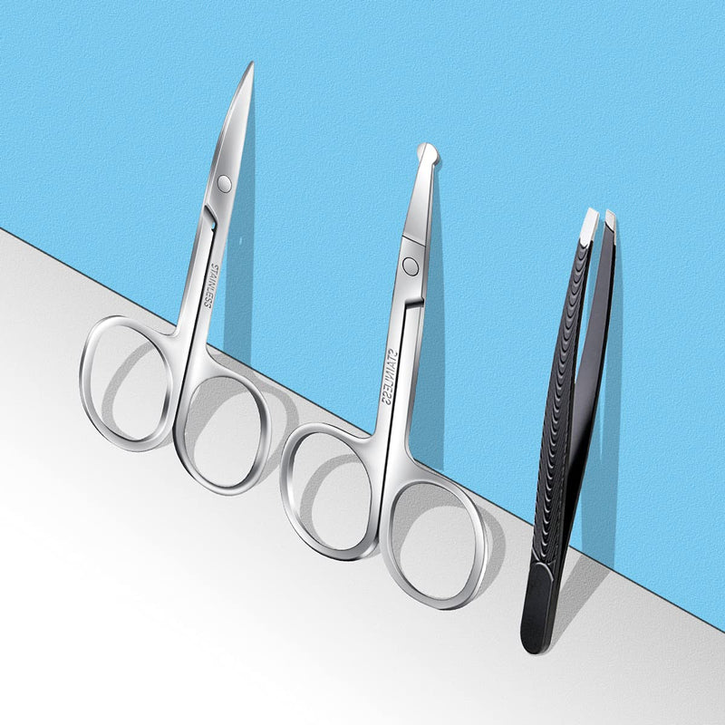 [Australia] - MSDADA 3 Pcs Facial Hair Scissors Set, Men Women Nose Scissors Stainless Steel Beard Mustache Eyebrow Trimmer for Trimming Small Details Facial Hair, Ear Hair 