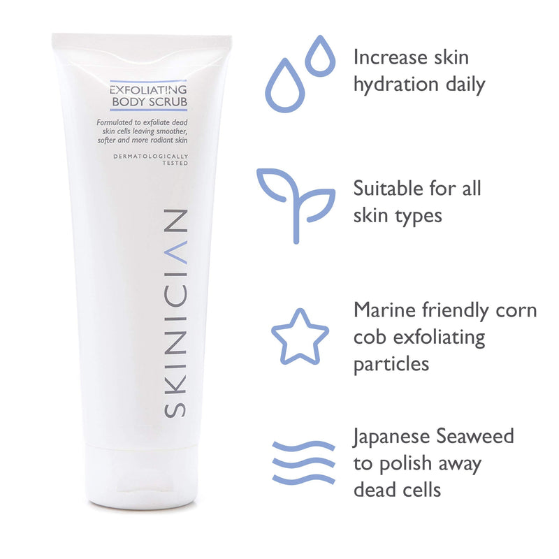 [Australia] - Exfoliating Body Scrub by SKINICIAN - Salon Professional Skincare at Home with added Shea Butter and Japanese Seaweed - Creates Glowing Skin - Premium Body Scrub for Women (250ml) 