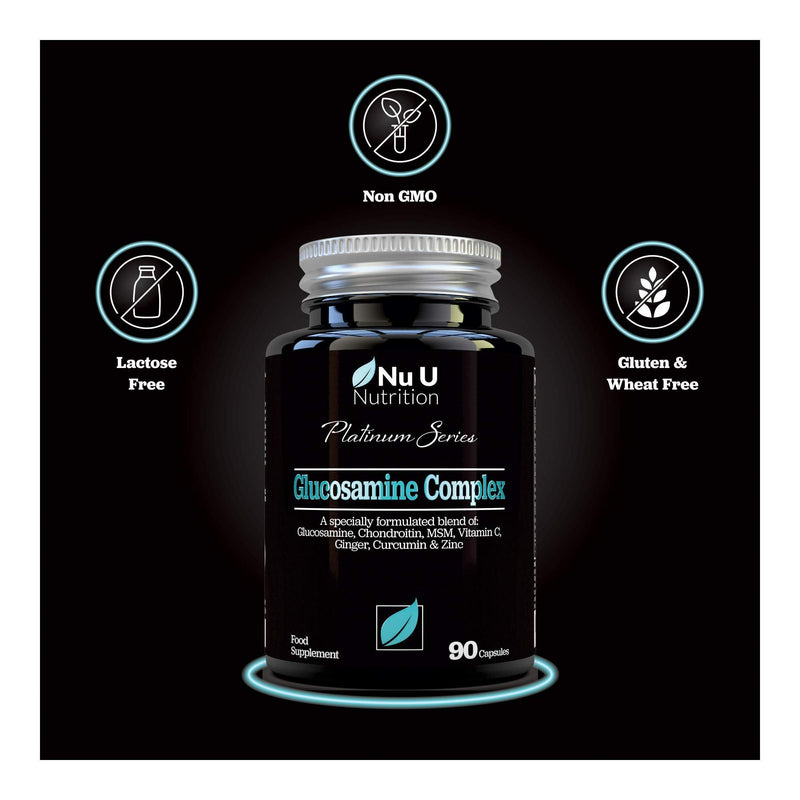 [Australia] - Glucosamine and Chondroitin, MSM, Vitamin C, Ginger, Turmeric Curcumin & Zinc | 90 Glucosamine Sulphate Capsules | Platinum Series by Nu U Nutrition Made in The UK 