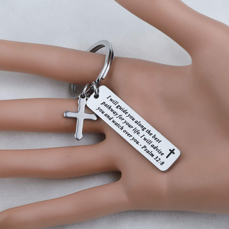 [Australia] - MYOSPARK Psalm 32:8 Christian Keychain I Will Guide You Along The Best Pathway for Your Life Religious Jewelry Bible Verse Gift Psalm32:8 guide you keychain 