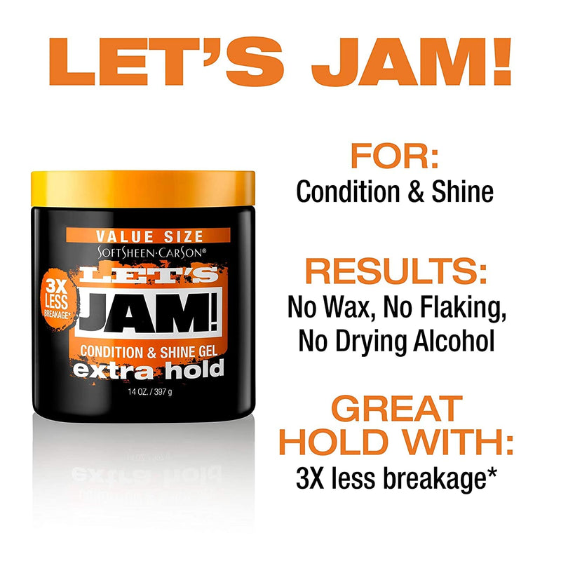 [Australia] - SoftSheen-Carson Let's Jam! Shining and Conditioning Hair Gel by Dark and Lovely, Extra Hold, All Hair Types, Styling Gel Great for Braiding, Twisting & Smooth Edges, Extra Hold, 14 oz 14 Ounce 