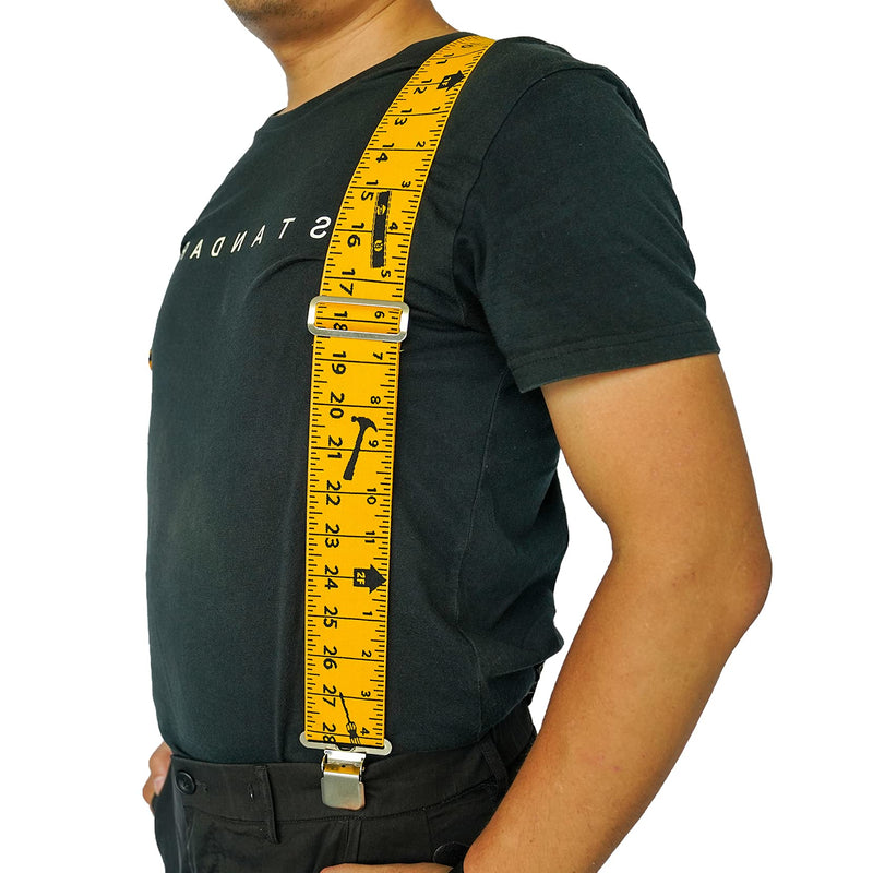 [Australia] - Mens Suspenders 2" Wide Adjustable and Elastic Braces X Shape with Very Strong Clips - Heavy Duty tape measure suspenders for men (Rule) 