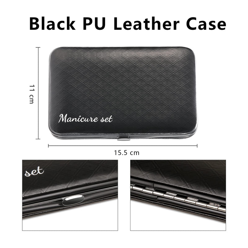 [Australia] - Manicure Set Professional Nail Clippers Kit Pedicure Care Tools 23pcs Stainless Steel Grooming Tools With Black PU Leather Case for Travel or Home (Black/Silver) 