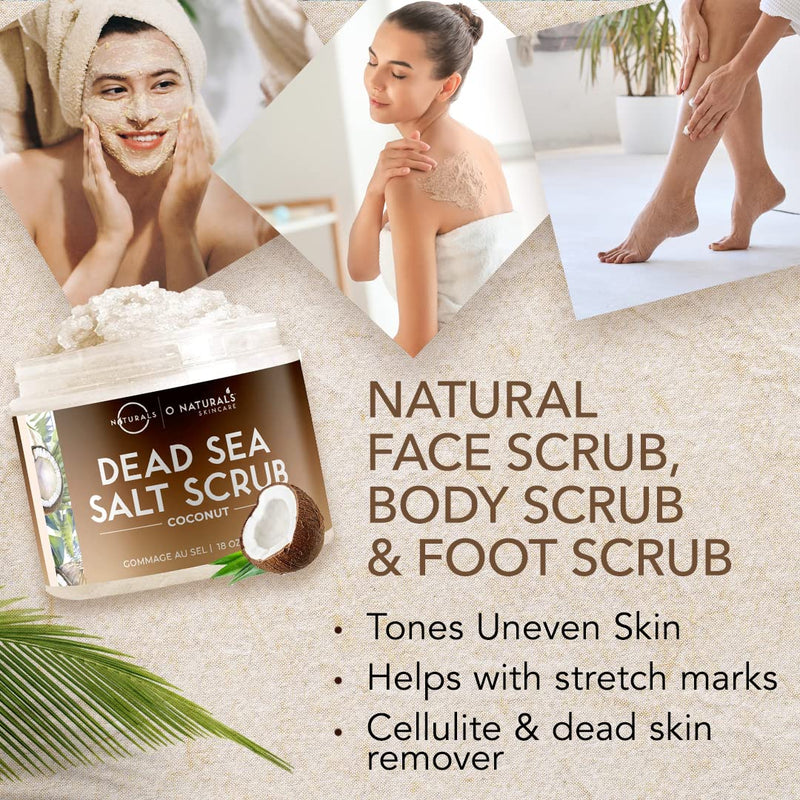 [Australia] - O Naturals 510g Ultra Hydrating Coconut Dead Sea Salt Scrub - Skin Smoothing Body Scrub Exfoliator & Foot Scrub, Body Exfoliator & Exfoliating Face Scrub - Facial Scrub 