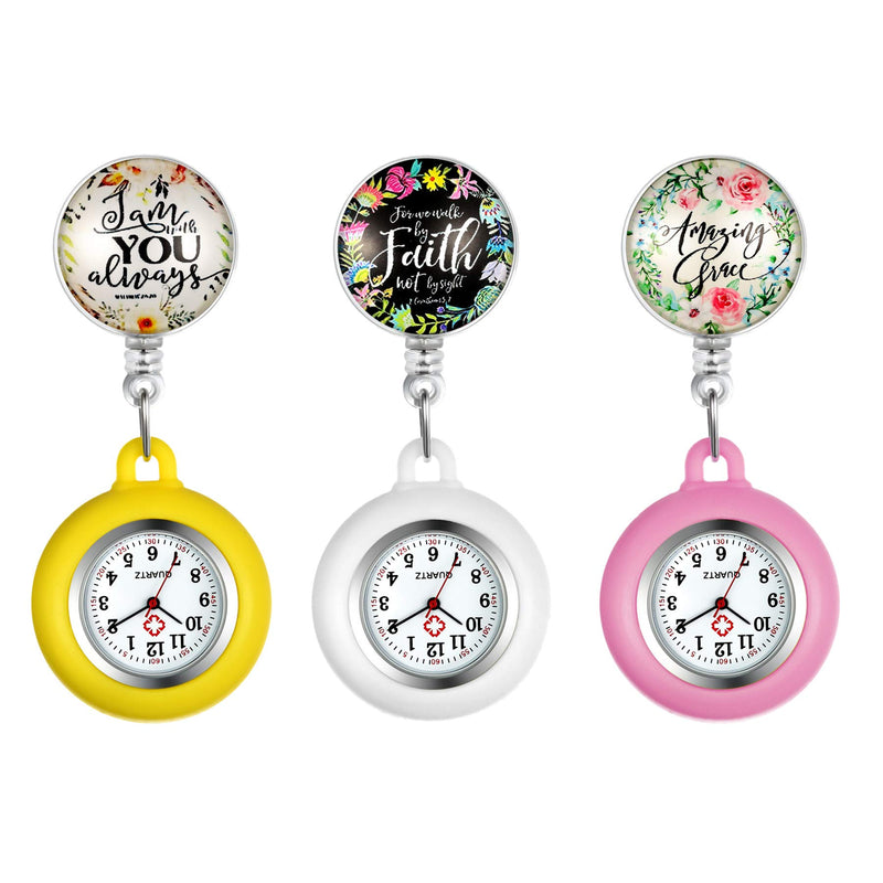[Australia] - 1-3 Pack Retractable Nurse Watch Clip On with Secondhand Stethoscope Lapel Fob Doctor Nurse Watch Flower Vintage Silicone Cover for Women and Men white 