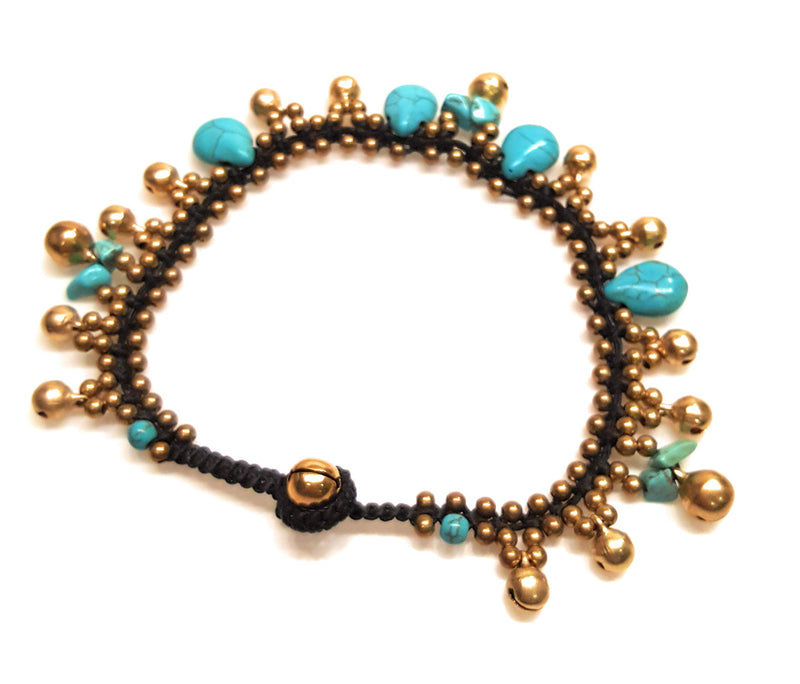 [Australia] - Infinityee888 Turquoise Anklet Drop Handmade Brass Bead Bell Ankle Bracelet for Women KAN-T01 