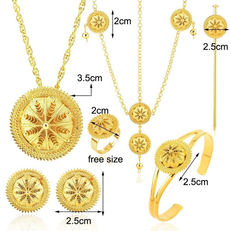 [Australia] - 18K Gold Plated Ethiopian Hair Accessories Jewelry Sets Ethiopia Eritrean Women Gift 