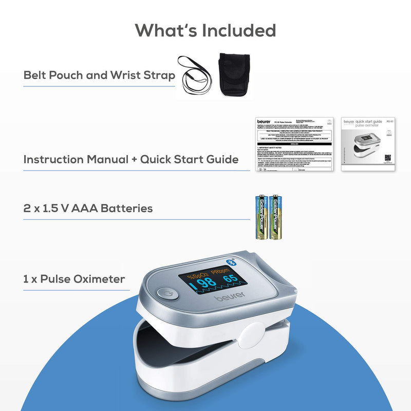 [Australia] - Beurer Bluetooth Digital fingertip Pulse Oximeter, Blood Oxygen Saturation & Pulse Rate Monitor with Accessories, 1 Count 