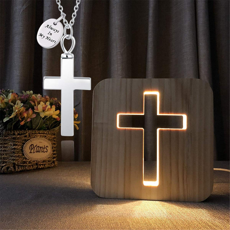 [Australia] - BEILIN S925 Sterling Silver Cross Urn Necklace - Always In My Heart Cross Cremation Jewelry for ashes 