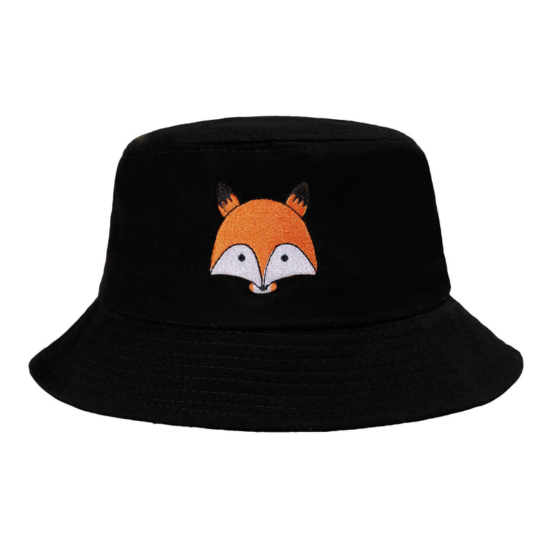 [Australia] - ZLYC Unisex Fashion Embroidered Bucket Hat Summer Short Brim for Men Women Teens Fox Black 