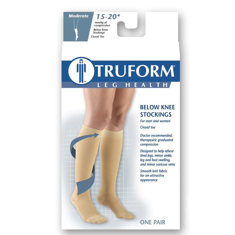 [Australia] - Truform 15-20 mmHg Compression Stockings for Men and Women, Knee High Length, Closed Toe, Beige, Medium Medium (1 Pair) 