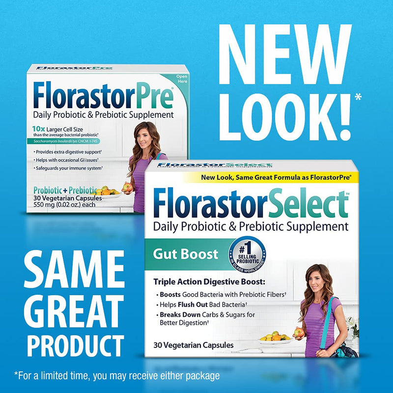 [Australia] - Florastor Select Gut Boost Daily Probiotic & Prebiotic Supplement for Women and Men, Boosts Good Bacteria, Saccharomyces Boulardii CNCM I-745 (30 Capsules) Capsule 30 Count (Pack of 1) 