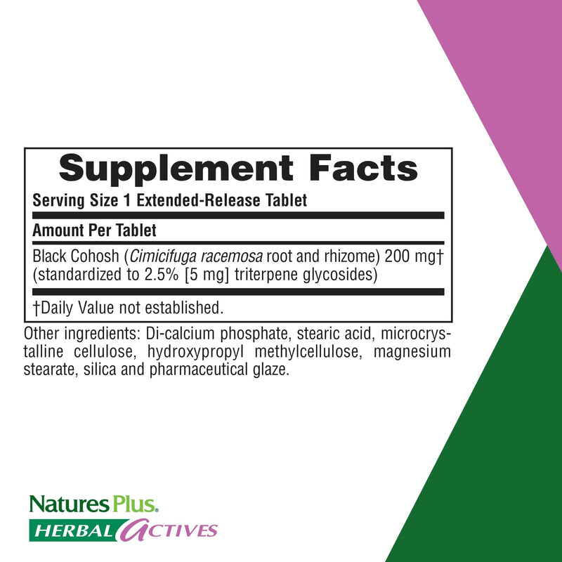 [Australia] - NaturesPlus Herbal Actives Black Cohosh - 200 mg, 30 Vegan Tablets - Natural Menopause Relief Supplement, Helps with PMS, Hot Flashes - Hypoallergenic, Vegetarian, Gluten-Free - 30 Servings 