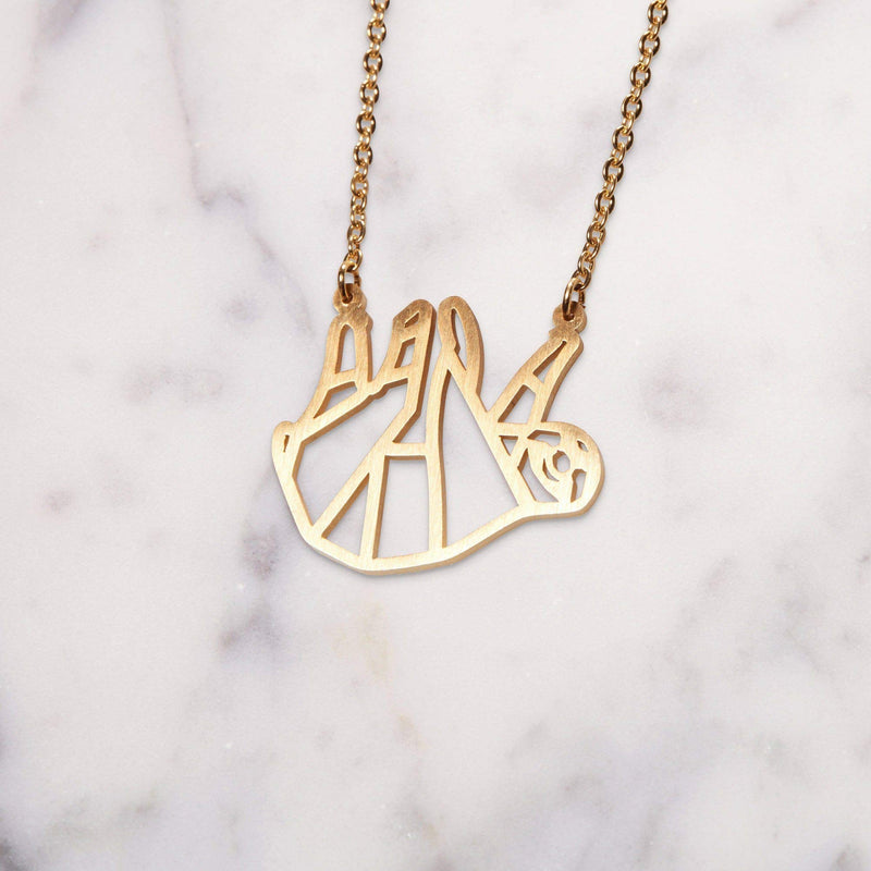 [Australia] - La Menagerie Sloth Gold Origami Jewelry & Gold Geometric Necklace – 18 Karat Plated Gold Necklace & Sloth Necklaces for Women – Sloth Necklace for Girls & Origami Necklace 