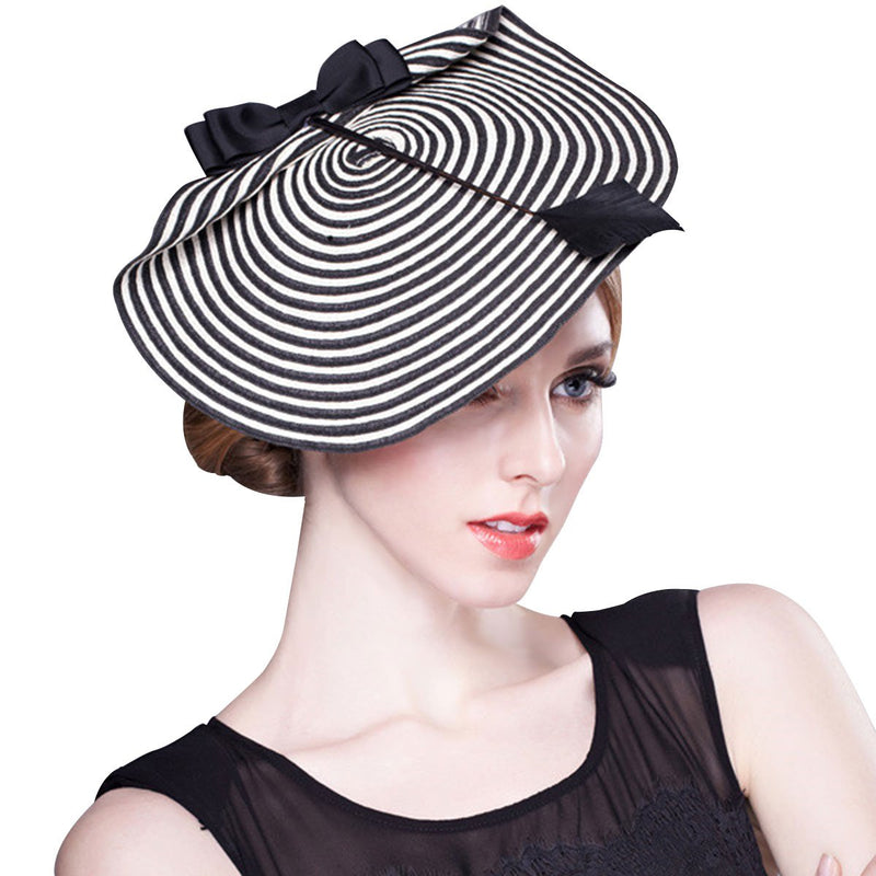 [Australia] - Fashion Cupid Zebra Womens Dress Fascinator Straw Hat A003 Black and White 