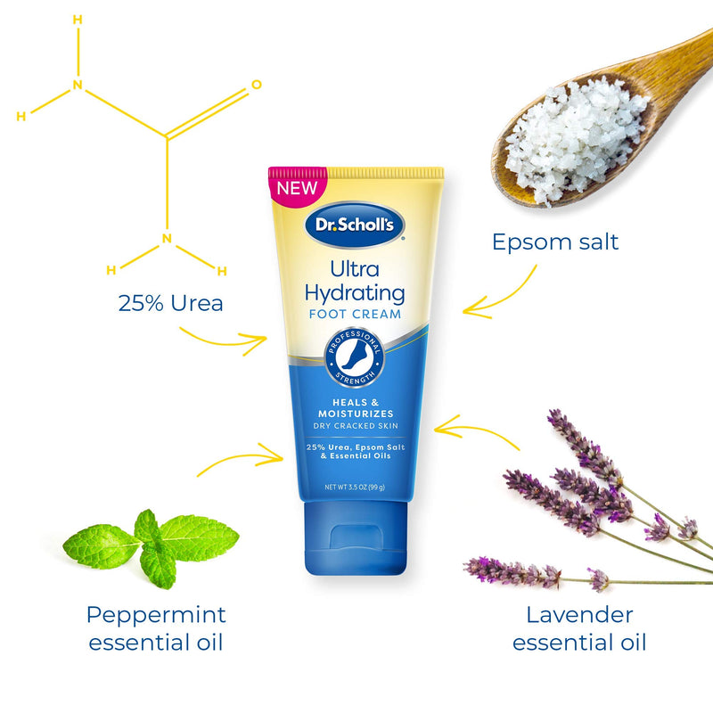 [Australia] - Dr. Scholl's Ultra Hydrating Foot Cream 3.5 oz, Lotion with 25% Urea for Dry Cracked Feet, Heals and Moisturizes for Healthy Feet Hydrating Cream, 3.5oz 