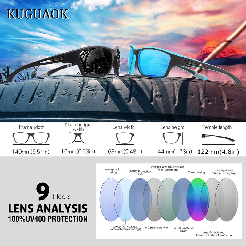 [Australia] - KUGUAOK Polarized Sports Sunglasses for Men Driving Cycling Fishing Sun Glasses 100% UV Protection Goggles 2pack Black+blue-b 