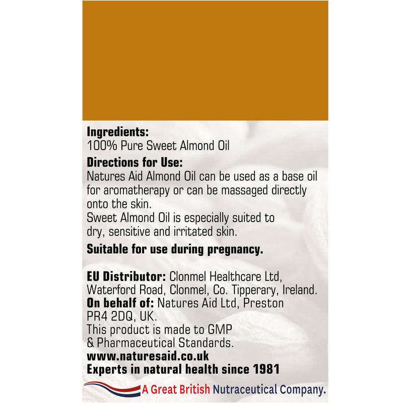 [Australia] - Natures Aid Almond Oil, Pure, Sweet Almond Oil, Massage Oil, Suited to Dry, Sensitive Skin, 150 ml (Pack of 1) 