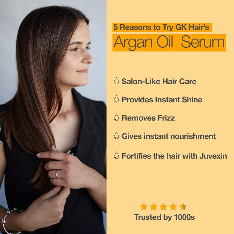 [Australia] - GK HAIR Global Keratin 100% Organic Argan Oil Anti Frizz Hair Serum (1.69 Fl Oz/50ml) Styling Smoothing Strengthening Hydrating & Nourishing Heat Protection Shine Frizz Control Dry Damage Hair Repair Pack of 1 - 50ml 