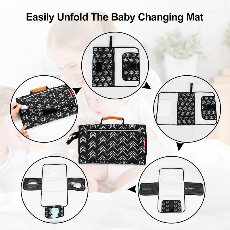 [Australia] - BABEYER Portable Nappy Changing Mat, Travel Changing Mat with Storage Pockets for Toddlers Infants & Newborns, Black Black-Arrow 