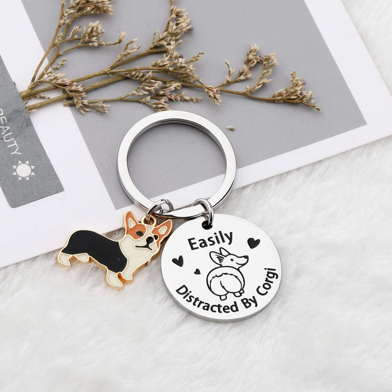 [Australia] - MYOSPARK Corgi Mom Gift Easily Distracted by Corgi Keychain Dog Jewelry Gift for Corgi Lover Corgi Owner Dog Sitter Gift Corgi KC 