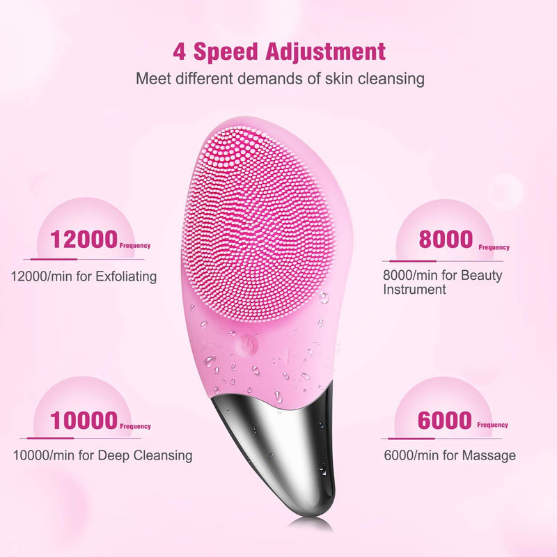 [Australia] - Sonic Facial Cleansing Brush, Electric Silicone Face Brush and Massager, Waterproof Silicone Face Scrubber for Deep Cleansing, Exfoliating, Blackhead Removing, Rechargeable,Pink A-Pink 