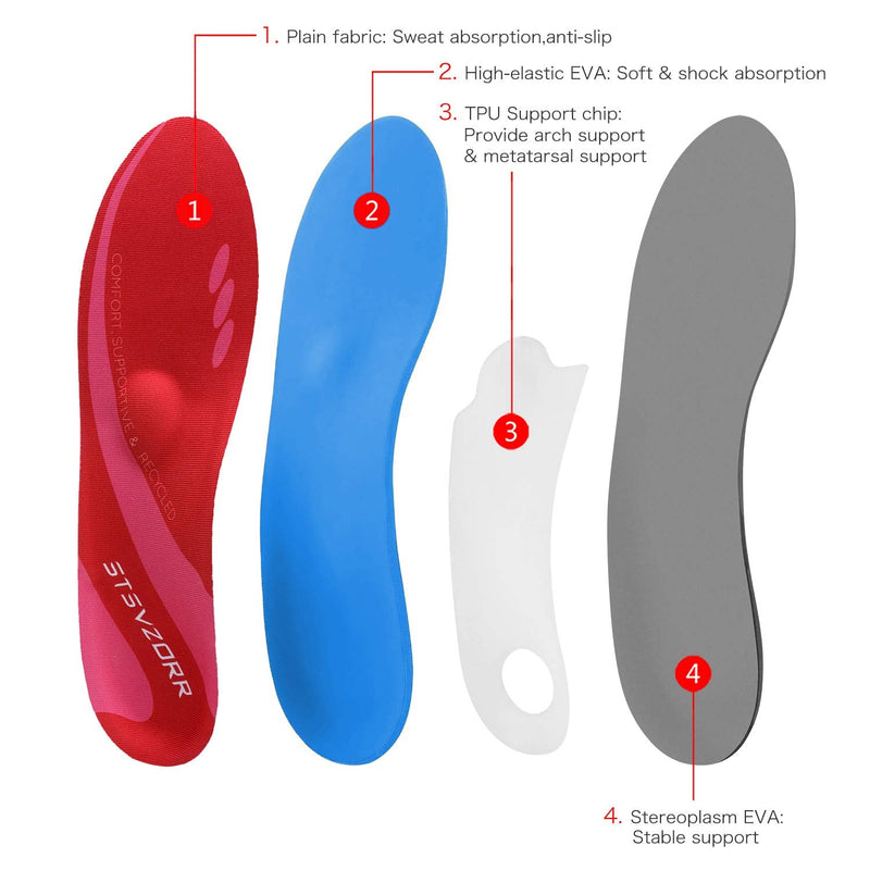 [Australia] - Plantar Fasciitis Arch Support Inserts Flat Foot Insoles Sports Running Hiking Shock Absorbing Men's and Women's Insoles MEN (4-4 1/2) | WOMEN (6-6 1/2) --230MM-9.05" Fiery Red 